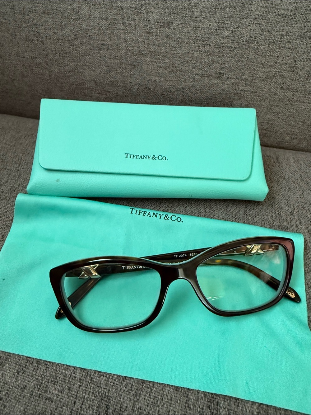Tiffany & Co. Women's Dark Brown Cat-Eye Glasses with Tiffany Blue Case